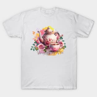 Watercolor Tea Pot And Cup With Flowers T-Shirt